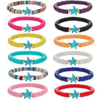 12pcs Friendship Bracelets Beaded Bracelets Heishi Bracelet Cute Bracelets Stack Vinyl Clay Disc Bead Surfer Stretch Summer Beach Bracelets For Women Preppy Bracelets - color: Q