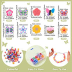 200Pcs Butterfly Flower Polymer Clay Beads Colorful Floral Butterfly Clay Beads for DIY Bracelet Necklace Earring Jewelry Making