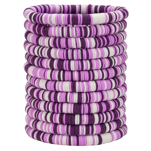12pcs Friendship Bracelets Beaded Bracelets Heishi Bracelet Cute Bracelets Stack Vinyl Clay Disc Bead Surfer Stretch Summer Beach Bracelets For Women Preppy Bracelets - color: B-color 7