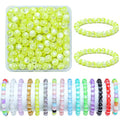200pcs Glass Beads for Bracelets, 8mm Crystal Glass Round Beads for Jewelry Making, DIY Crafts, Single Box (Light Green) - color: Light Green
