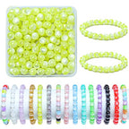200pcs Glass Beads for Bracelets, 8mm Crystal Glass Round Beads for Jewelry Making, DIY Crafts, Single Box (Light Green) - color: Light Green