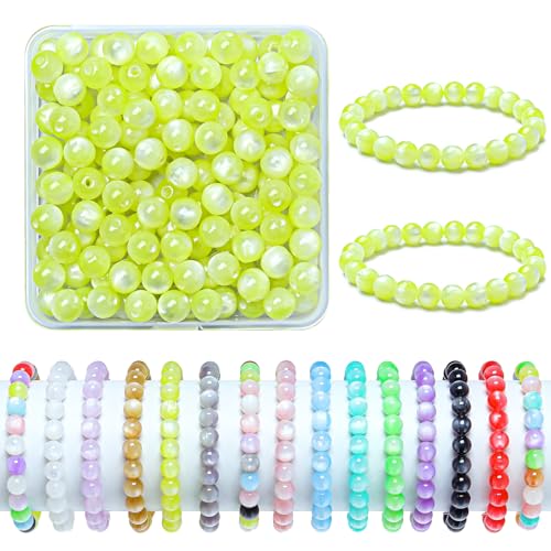 200pcs Glass Beads for Bracelets, 8mm Crystal Glass Round Beads for Jewelry Making, DIY Crafts, Single Box (Light Green) - color: Light Green