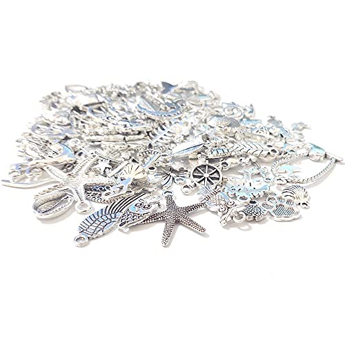 CHuangQi 100pcs Bulk Lots Jewelry Making Charms, Mixed Smooth Metal Charms, Pendants Bracelet Necklace Jewelry Making and DIY Craft Accessories - color: Silver_200