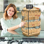 Rotating Earring Display Stand for Vendors, 48 Hooks Hexagon Bamboo Jewelry Holder, Large Capacity Jewelry Storage Showing Rack for Selling, Store, Home, Necklace Bracelet Keychain, 3 Tiers