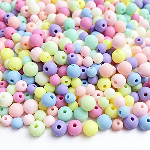 Jmassyang 600 Pieces Candy Color Acrylic Round Frosted Beads Assorted Candy Color Mix Plastic Pastel Matte Loose Spacer Mixed for Jewelry Making Bracelets Necklaces DIY Crafts 300pcs 6mm+300pcs 8mm - size: 6mm-300pcs/8mm-300pcs