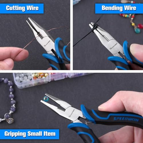 SPEEDWOX 5-Inch Mini Chain Nose Pliers for Jewelry Making Long Nose Pliers with Teeth Small Jewelry Plier with Cutter Serrated Jaws Needle-Nose Plier for Bending Wire Handcraft Work in Tight Areas - style: Long Nose Pliers