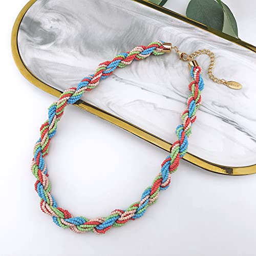 Bocar Fashion Seed Beads Statement Collar Necklace for Women (NK-10408) - color: Balloon Party