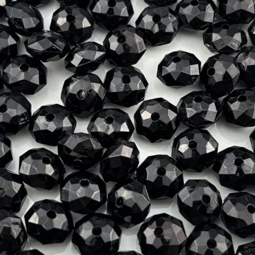 200pcs 10mm Acrylic Crystal Beads, Faceted Rondelle Acrylic Spacer Beads for Wind Chimes Bracelet Necklace Earring Keychain Jewelry Making DIY Crafts(Black) - color: Black, size: 10mm