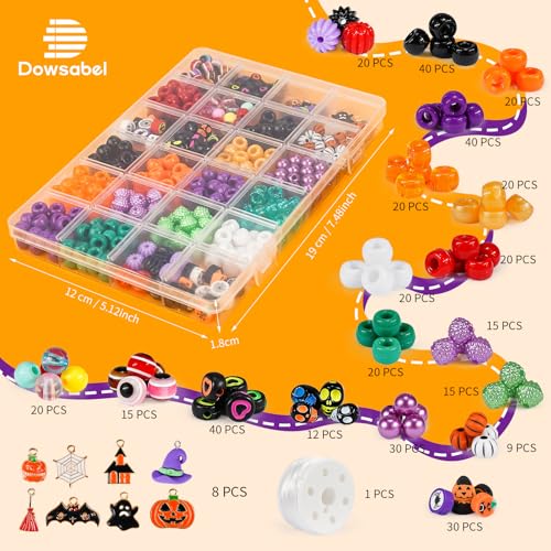 Dowsabel Bracelet Making Kit, Halloweens Beads for Bracelets Making Pony Beads Polymer Clay Beads Smile Face Beads Letter Beads for Jewelry Making, DIY Arts and Crafts Gifts - style: Halloween