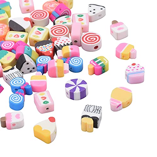 KitBeads 100pcs Polymer Clay Dessert Mixed Styles Candy Cake Lollipop Beads - Handmade Cute Sweet Food for Jewelry Making Bracelets Bulk