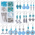 SUNNYCLUE 1 Box DIY 10 Pairs Starfish Mermaid Turquoise Earring Making Starter Kit Ocean Beach Summer Theme Earrings Synthetic Turquoise Beads Turtle Fish Crab Slipper Charm for DIY Jewelry Making - color: Ocean Earrings 4