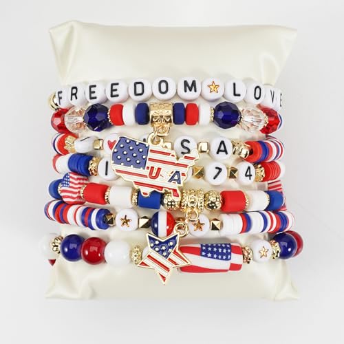 Twinfree Bohemia Beaded Bracelet for Women, Polymer Clay Stretch Bracelets - color: color 10