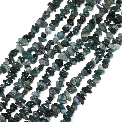 30in Moss Agate Natural Chip Stone Beads 5-8mm About 230pcs, Irregular Drilled Green Bead for Bracelets Jewelry Making Supplies for Adults, DIY Crafts. - color: Moss Agate