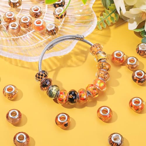 100 Pieces Assorted European Large Hole Fairy Wand Garden Beads, Mixed Color Lampwork Spacer Craft Beads for DIY Jewelry Making Supplies (Orange) - color: Orange