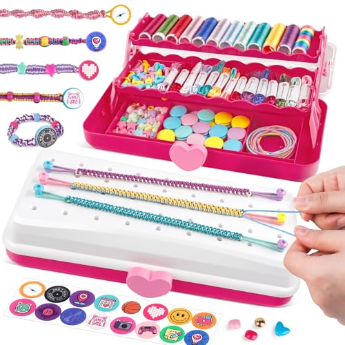TingingYuli Friendship Bracelet Making Kit for Girls 8-12, DIY String Bracelet Maker with 3-Layer Storage Box, Arts and Crafts for Kids Ages 6-12, Easter Christmas Birthday Gift Set - color: White/Rose