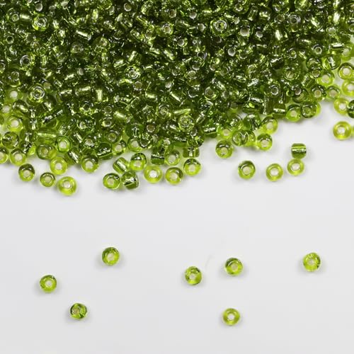 Transparent Light Green with Silver Lined Beads Size 6/0 Crafts Glass Seed Beads 4mm for Jewelry Making (Total About 100g About 1200pcs) - color: Transparent Light Green with Silver Lined, size: 4mm