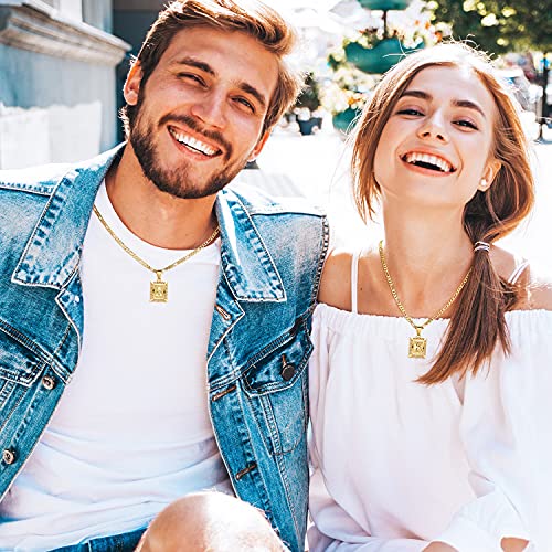 KissYan Initial Letter Pendant Necklace for Men Women, 14K Gold Plated Square Capital Monogram Necklace Alphabets from A-Z Figaro Chain Jewelry - color: 1-Gold, style: B