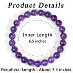 MAIBAOTA Healing Crystal Bracelet for Women Men, 8/4 mm Natural Stone Beaded Bracelets, Jewelry Birthday Gifts, Round Gemstones Stretch Bracelets - color: Purple-Amethyst, size: 8 mm
