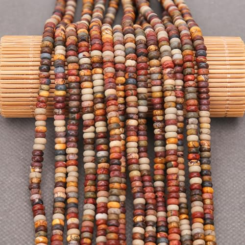 BONNY BOXX 1 Strand (150PCs) Natural 2 * 4mm Picasso Red Turquoise Rondelle Beads, Natural Abacus Disk Stone Beads Loose Spacer Gemstone for DIY Bracelet Necklace Jewelry Making - color: Picasso Red Turquoise, size: 2*4MM