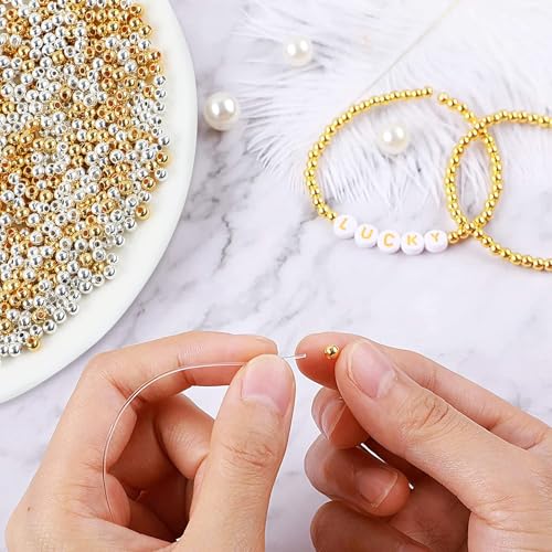 1200Pcs 4mm Round Beads Spacer Beads Smooth Loose Ball Beads for DIY Bracelet Jewelry Making Craft, Silver & Gold - color: Silver & Gold, size: 4mm