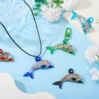 FASHEWELRY 5Pcs Large Lampwork Dolphin Charms Transparent Cute Glass Ocean Animals Penadants Cartoon Sea Fish Charms for DIY Bracelet Jewelry Making - color: Transparent Dolphin-Sequins