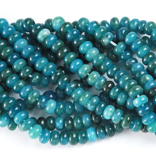 76pcs 5x8mm Natural Stone Blue Black Jade Rondelle Spacer Loose Beads Abacus Disk Stone Round Loose Gemstone Beads for Jewelry Making DIY Bracelet Necklace - color: Blue Black Stone