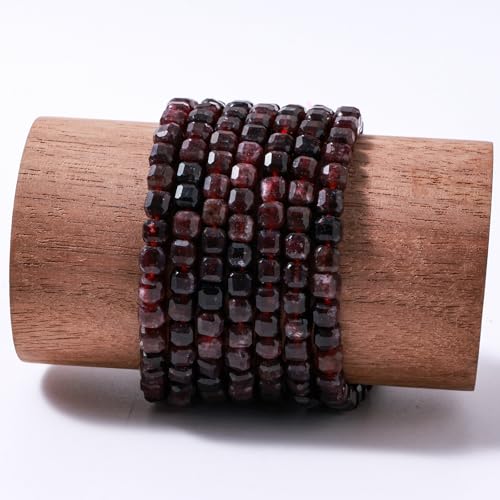 Natural Faceted Garnet Cube Stone Beads 5-5.5mm 60pcs/str Loose Square Semi Gemstone Stone Beads for Making Bracelets Necklace Earrings - color: Garnet