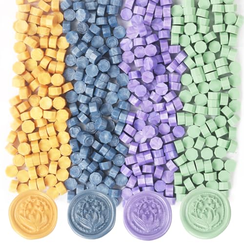 400Pcs Assorted Color Wax Seal Beads, 4 Colors Retro Gold/Olive Green/Pearl Purple/Steel Blue Sealing Wax Beads Kit for Stamp Seals, Decor for Envelope Letter Wedding Invitation(Gold Green Purple Mix) - color: Gold Green Purple Mix