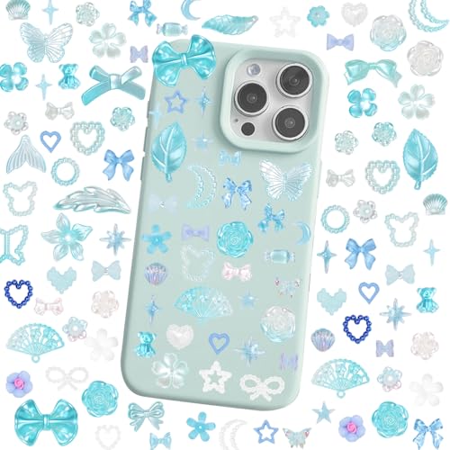 350 Pcs Junk Case Charms Blue 3D Resin ABS Rose Flower Bows Butterfly Charm with Bows Moon Heart Pearls Fun Beads Flatback Resin Charms for Craft DIY - color: color-S6