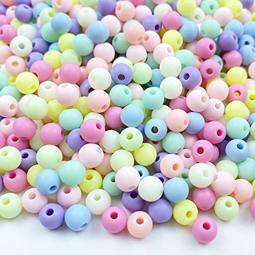 Jmassyang 1000 Pieces 6mm Candy Color Acrylic Round Frosted Beads Assorted Candy Color Mix Plastic Pastel Matte Loose Spacer Mixed for Jewelry Making Bracelets Necklaces DIY Crafts (6mm) - size: 6mm-1000pcs