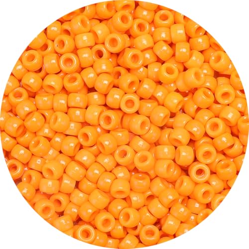 1200pcs Pony Beads Bulk – Orange 6x9mm Plastic Craft Beads for Bracelets, Jewelry, Hair Braiding & DIY Projects - color: Orange
