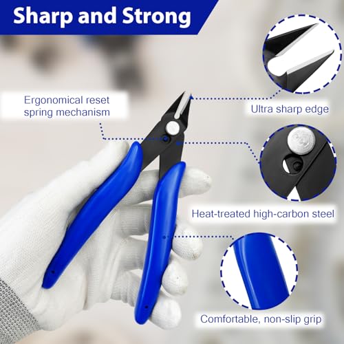 2 Pack Wire Cutters Set, 6" and 5" Ultra Sharp Flush Cutters, Carbon Steel Wire Cutters for Crafting, Electronics, 3D Prints, Jewelry Making, Model Sprue, Zip Ties(6"+ 5", Blue, 2 Pack) - color: 5"+ 6", Blue