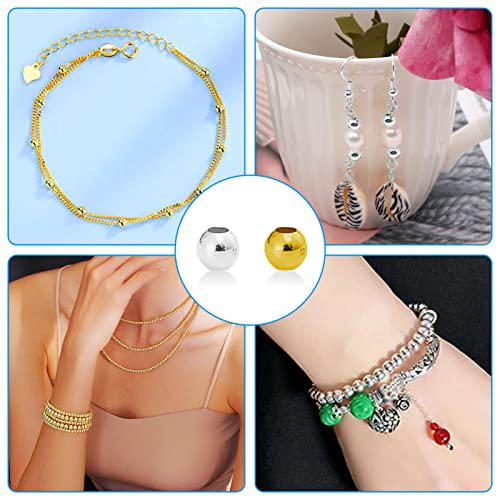 400Pcs Spacer Beads for Jewelry Making 6mm Metallic Plated Round Beads Seamless Smooth Loose Ball Beads Crimp Stopper Beads Metal Spacer Beads for DIY Earring Necklace Bracelet Making(Gold, Silver) - color: 6mm, Gold Silver