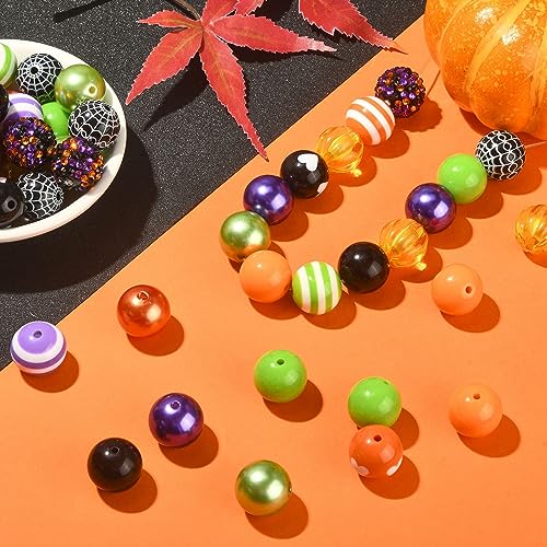 DanLingJewelry 50Pcs Mixed Styles 20mm Acrylic Halloween Bubblegum Beads Cobweb Heart Round Beads for Festival Jewelry Making DIY - color: 50pcs - Halloween