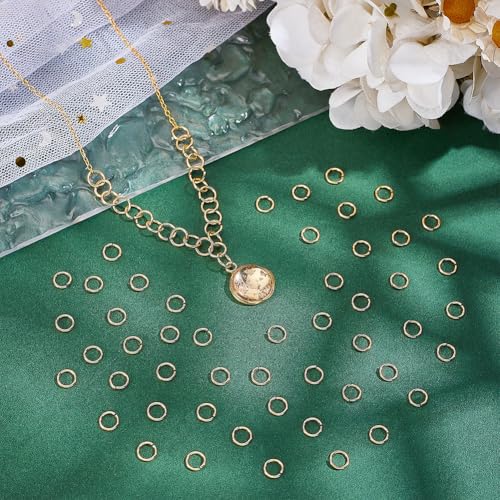 PH PandaHall 100pcs 24K Gold Jump Rings, 4mm Open Jump Rings Golden Brass Jewelry Connector Ring 22 Gauge Unsoldered O Ring for Earrings Bracelets Necklaces Chain Choker DIY Craft Making - size: 4mm