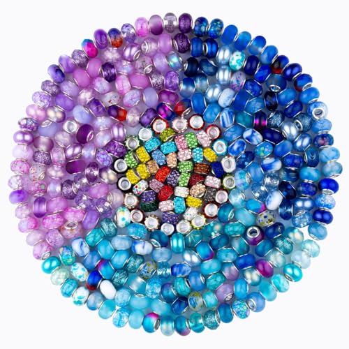 LAIDANLA 150pcs 15mm European Large Hole Beads Bulk for Bracelet Pens Jewelry Making Spacer Charms Craft Beads Decoration (Purple, Lake Blue, Blue) - color: B-Purple-Lake Blue-Blue