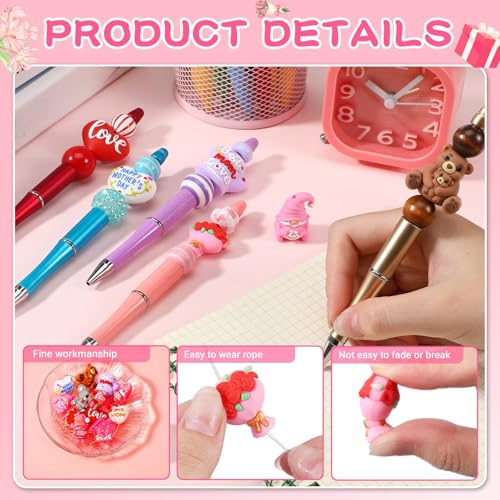 Watersay 12 Pcs 3D Silicone Focal Beads Pens Beads Bulk for Beadable Keychain DIY Crafts Necklace Bracelet Phone Chain Charms Jewelry Making (Mother's Day) - style: Mother's Day