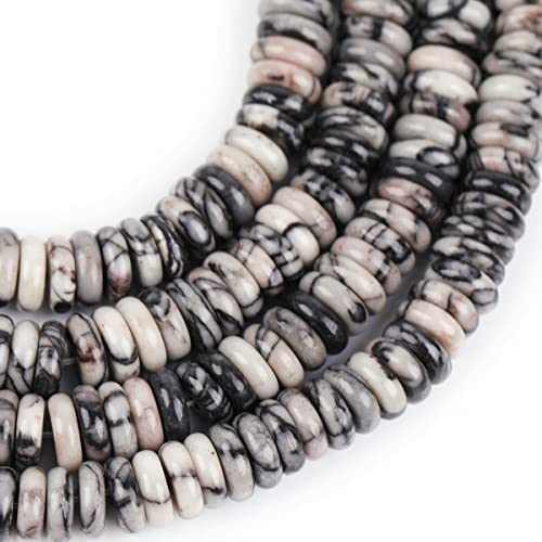 JOE FOREMAN 2x6mm Natural Webbed Black Picasso Jasper Stone Agate Heishi Disc Rondelle Spacer Beads for Jewelry Making Full 15" Strand Energy Stone Healing Power - color: Webbed Black Picasso Jasper