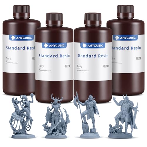 ANYCUBIC 3D Printer Resin Bundle, 405nm SLA UV-Curing Resin with High Precision and Quick Curing & Excellent Fluidity for LCD 3D Printing (4Packs*1kg Grey, 4kg in Total) - color: Grey, size: 4kg