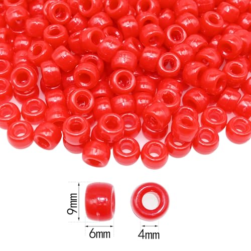 Amaney Red Pony Beads 6x9mm Acrylic Beads 500pcs for Jewelry Making - color: Red