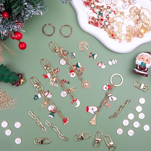 HOMAR 105Pcs DIY Keychain Making Kit Bag Charm Jewelry Chain Making 30 Charms 8 Keychain Clips with Key Ring 8 Extender Chains 50 Jump Ring for DIY Craft Supplies Accessories(Christmas) - color: Christmas-105PCS