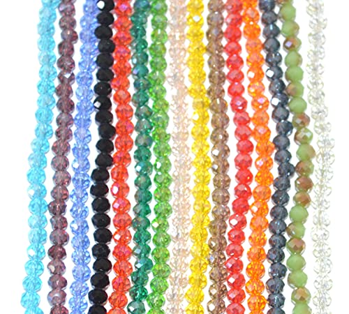 Catotrem Faceted Glass Crystal Beads Strands Briolette Rondelle Crystal Beads Spacer for Jewelry Making 15 Colors 2100pcs 4MM - size: 4mm