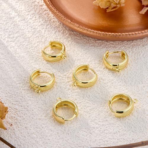 6Pcs 14K Goldplated Earring Hooks Wide Round Ear Huggie Hoop 925 Sterling Silver Dangle Ear Leverback Hooks 14x5mm Flat Wide Thick Gold Huggie Hoop for Earrings Making Supplies Jewelry Findings - color: 6Pcs14x5mmHuggie_Gold