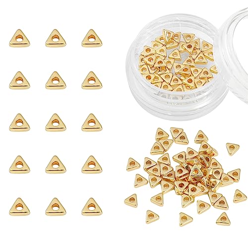 BEADIA 14K Gold Plated Triangle Spacer Beads 3.5x1.5mm 50pcs for Jewelry Making Findings Non Tarnish - color: 14K Gold, size: 3.5x1.5mm Triangle