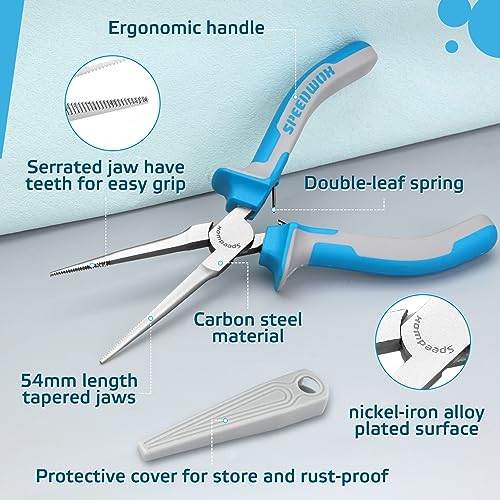 SPEEDWOX Fine Tips Needle Nose Pliers - Long Nose Pliers With Serrated Jaw, Protective Cover For Jewelry Making, Fishing, Wire Looping & Beading - style: Upgrade Fine Tips Needle Nose