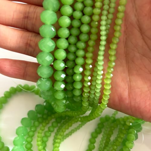 780Pcs Briolette Crystal Glass Beads for Jewelry Making, 3-10mm Faceted Green Crystal Beads for Bracelets, Rondelle Glass Beads Bulk for Crafts Wine Charms Wind Chimes Suncatchers - color: Green