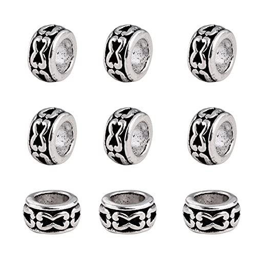 KISSITTY 100-Piece Tibetan Antique Silver European Large Hole Rondelle Spacer Beads 6mm With 3.5mm Hole for DIY Jewelry Craft Making