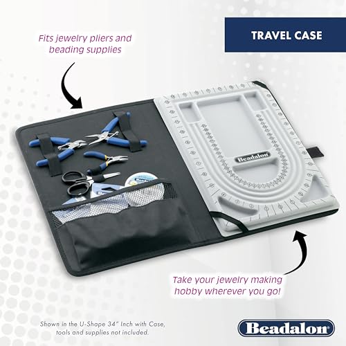 Beadalon 34" Bead Board with Case – Flocked, Anti-Roll Bead Tray with Cover – Ideal Jewelry Design Tool for Crafters, DIYers, Bracelet Making – Measurements in Inches & cm - style: U Shape - 34 inch w/case