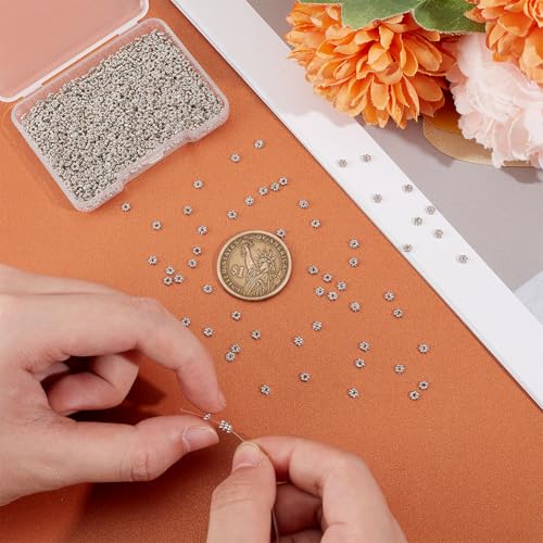 UNICRAFTALE 1000Pcs Spacer Beads Flower Beads 3mm Daisy Spacers Beads Metal Loose Beads Blossom Beads Braclet Beads Tiny Spacer Beads for Necklace Bracelet Earring Jewelry Making Hole 0.8mm - color: Platinum
