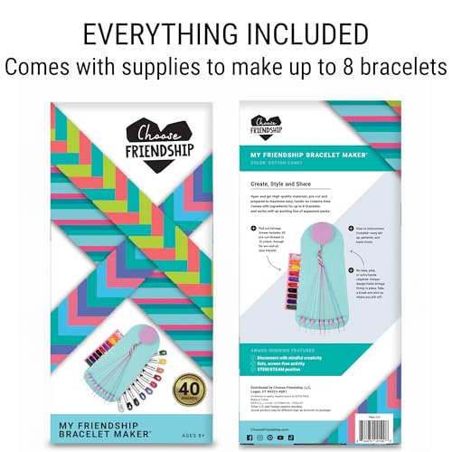 Choose Friendship, My Friendship Bracelet Maker®, an American Original | 20 Pre-Cut Threads - Makes Up to 8 Bracelets | Craft Kit, Kids, Bracelet Making Kit, Jewelry-Making Kit, Gifts for Girls 8-12 - color: Cotton Candy